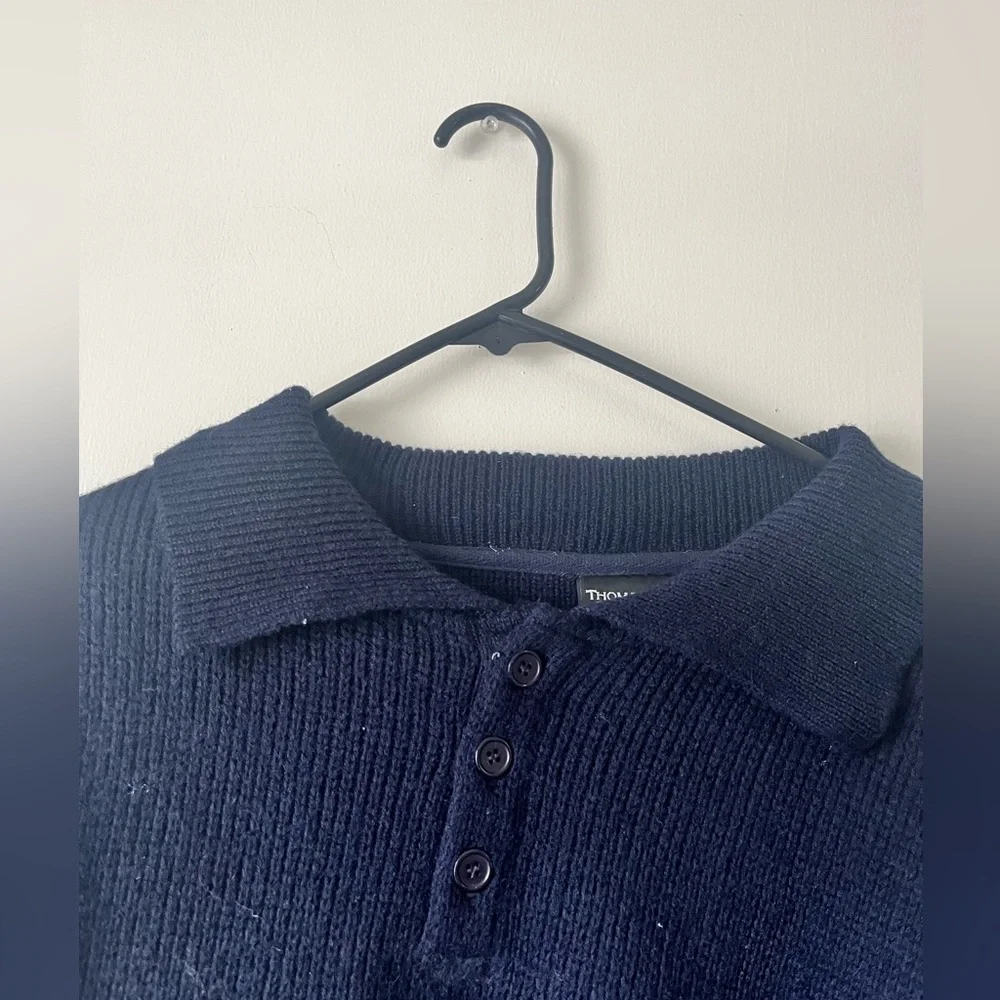 Thomas Cook Clothing Co. Men’s 1/4 Button Placket Wool Pullover Sweater Blue XL - Picture 4 of 5